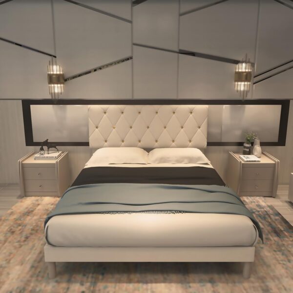 Queen Size Bed Frame, Velvet Upholstered Platform with Headboard, Easy Assembly, No Box Spring Needed, Non-Slip and Noise-Free with Strong Wooden Slats (Beige, Queen (U.S. Standard))