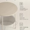 VASAGLE End Table, Small Bedside Table with Fabric Basket, Modern Nightstand, Round Side Table, for Living Room, Bedroom, Cream White ULET223K67