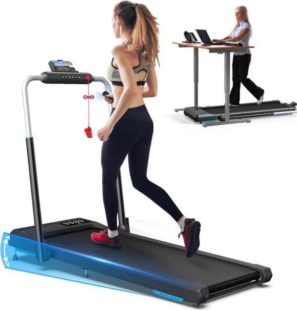 10% Incline Walking Pad Treadmills, Under Desk Treadmill 265/340+lb Capacity for Home Small Space, Portable Foldable Adjustable Incline Treadmill, Easy to Move and Upright Store, Mute Beep, Quieter