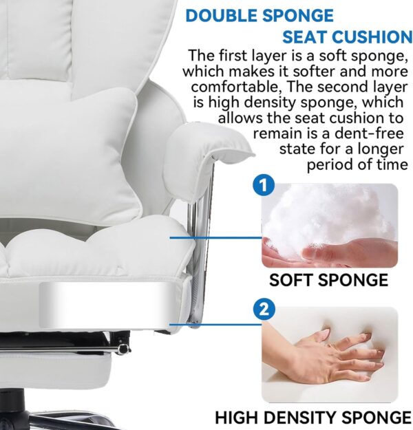 Efomao Desk Office Chair,Big High Back PU Leather Computer Chair,Managerial Executive Swivel Chair with Leg Rest and Lumbar Support,White Office Chair