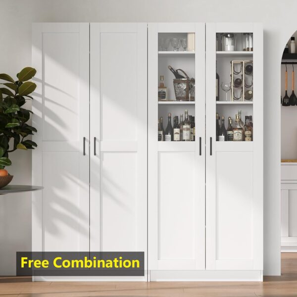 White Tall Kitchen Pantry Cabinet Organizers and Storage with Doors and Adjustable Shelves，Wood Large Gabinetes Para Cocina Office Bookshelf for Laundry Room Cabinets (31.5”W*15.7”D*71”H)
