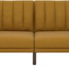 Novogratz Brittany 82 Inch Futon Sofa Bed, Upholstered Couch Sleeper with Tufted Back, Mid-Century Modern, Mustard