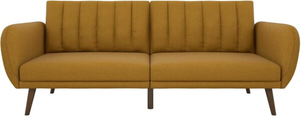 Novogratz Brittany 82 Inch Futon Sofa Bed, Upholstered Couch Sleeper with Tufted Back, Mid-Century Modern, Mustard