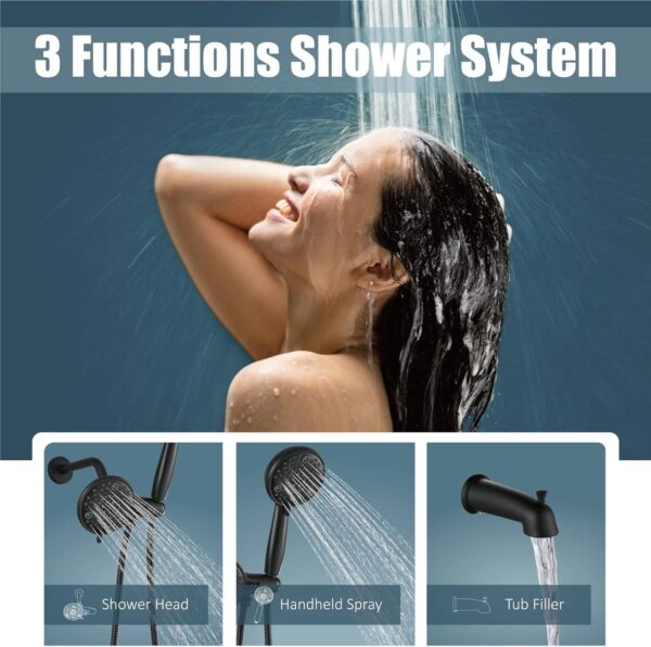 Aolemi Shower System Dual 2-in-1 Rain Shower Faucet Set 8-Setting Shower Head & Handheld Spray 3 Way Diverter Shower Trim Kit Pressure Rough-in Valve Included with Tub Spout Matte Black