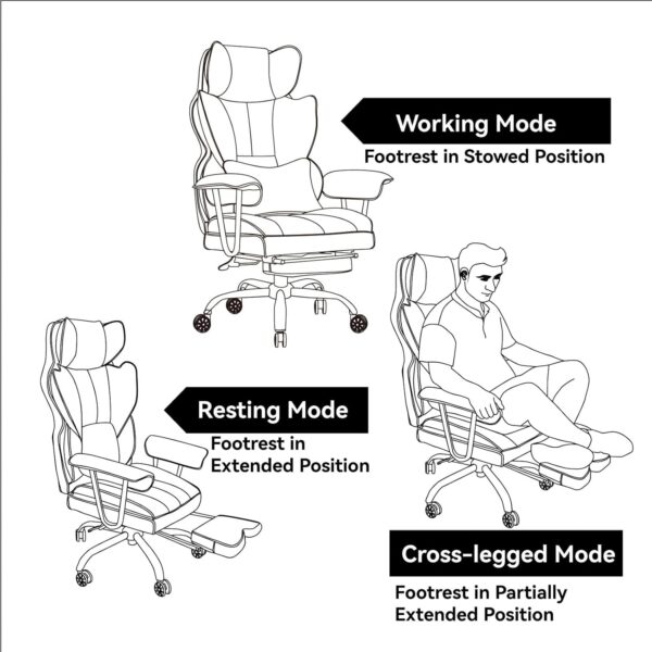Efomao Desk Office Chair,Big High Back PU Leather Computer Chair,Managerial Executive Swivel Chair with Leg Rest and Lumbar Support,White Office Chair