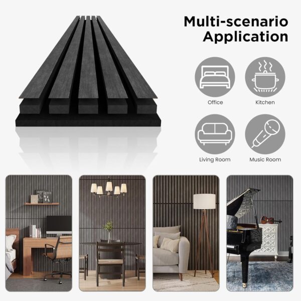 Wood Slat Acoustic Panels for Wall and Ceiling, 3D Fluted Wood Veneer Paneling, 47.3" x 23.6" Each Soundpoof Wooden Slat Wall Panel - Black Oak, 4 Pack