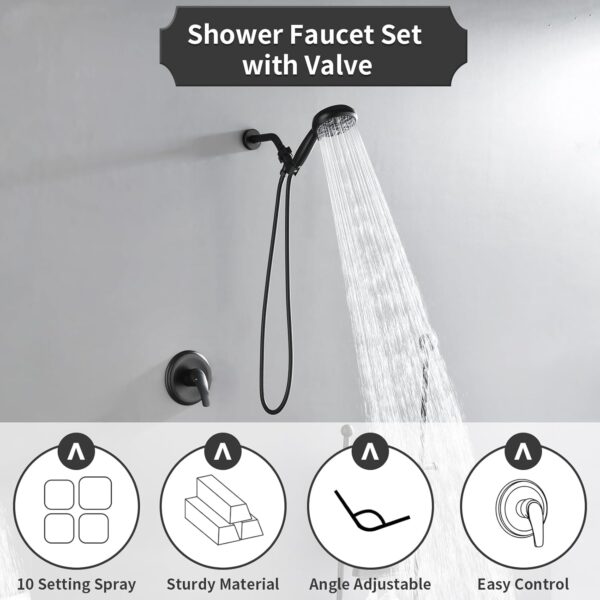 Single-Handle Shower Faucet Set Shower Kit with Valve Shower Trim Kit with 10 Spray Handheld Shower Head System Shower Valve and Trim Kit Matte Black Shower Fixtures