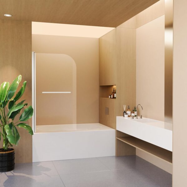 Shower Door 31" W x 55" H, Frameless Hinged Bathtub Shower Door, Bathtub Shower Screen Door, 1/4" (6mm) Tempered Glass Panel with Stainless Steel Handles (Chrome)
