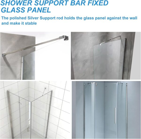 Stainless Steel Frameless Shower Door Fixed Panel Wall to Glass Support Bar for 1/4" to 3/8" Thick Glass by KAFENDA (500mm / 19.7", Polished Chrome)