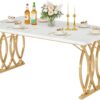 Tribesigns Modern Dining Table, 63" Large Kitchen Table for 4-6 People, Unique Rectangular Dinner Table Kitchen & Dining Room Furniture with Faux Marble Tabletop and Geometric Legs