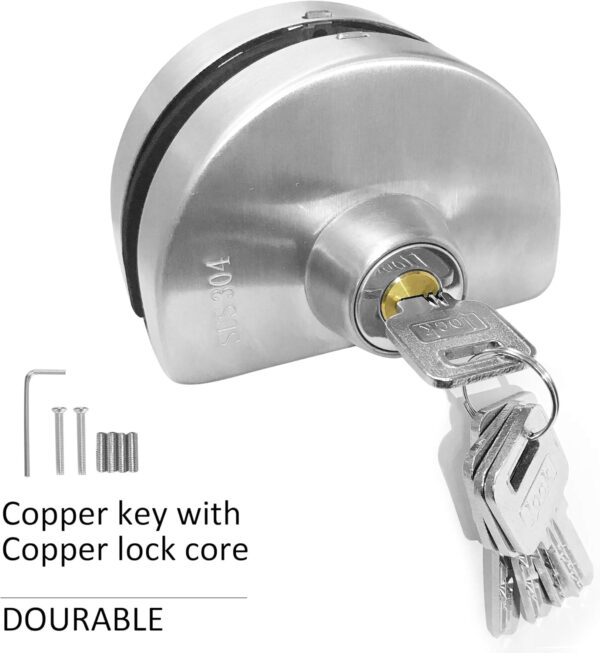 Fits on 1/2" Glass,10 mm -12 mm, Glass Door Lock, Stainless Steel Double Bolts Swing Push Sliding Access Control Office Glass Door Lock with 5 Keys