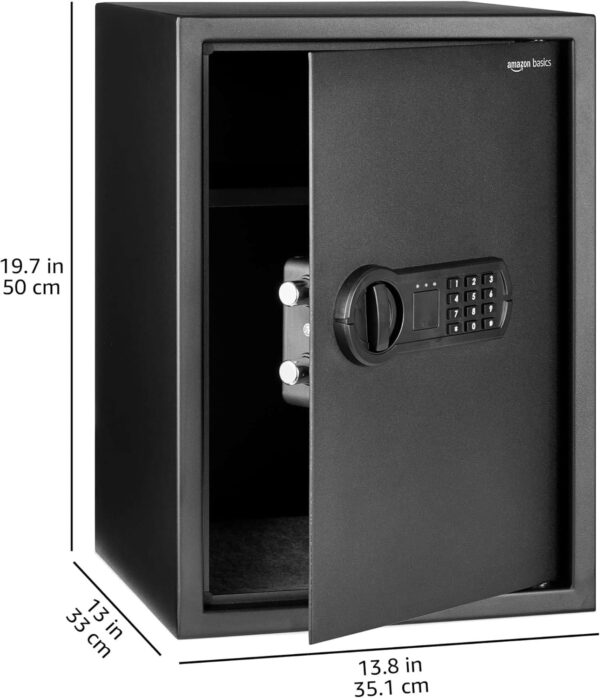 Amazon Basics Small Safe For Home, Steel Security, Electronic, Programmable Keypad Lock Box, 1.8 Cubic Feet, Black