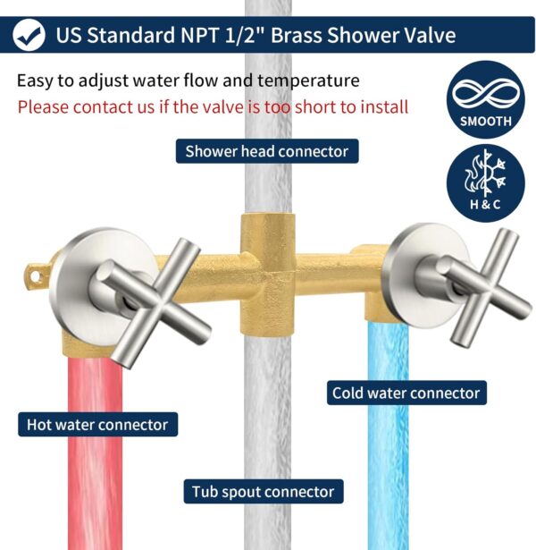 2 Handle Shower Faucet Set with Tub Spout Bathtub Shower Faucet Combo Set Shower System Complete Tub and Shower Trim Kit Brushed Nickel Wall Mounted Shower Fixtures