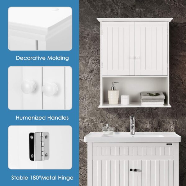 Tangkula Wall Mount Bathroom Cabinet Wooden Medicine Cabinet Storage Organizer with 2-Doors and 1-Shelf Cottage Collection Wall Cabinet (White)