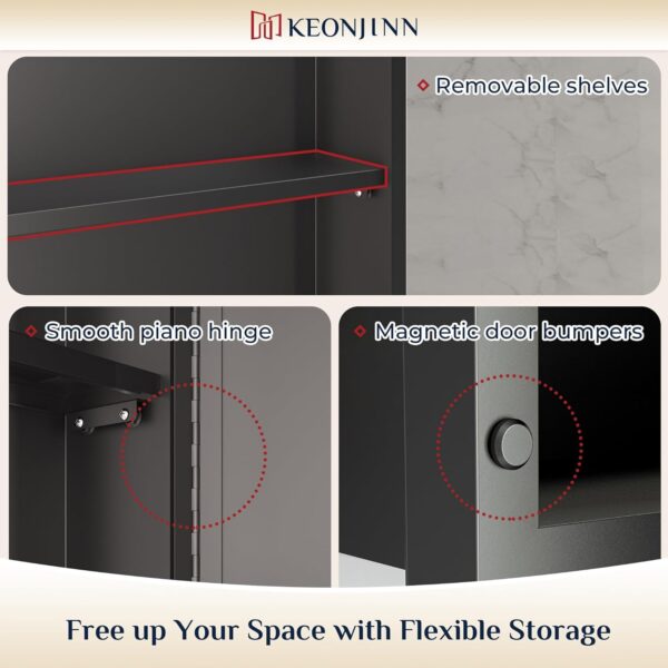 Keonjinn 17" x 25" Black Medicine Cabinet for Bathroom, Recessed or Surface Wall-Mounted Aluminum Alloy Framed Beveled Mirror with Storage, Mirrored Cabinets with 2 Adjustable Shelves for Bath Modern