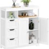 Yaheetech Bathroom Floor Cabinet, Wooden Storage Organizer with 3 Drawers and 2 Open Shelves, Freestanding Storage Cabinet with a Large Bottom Cabinet for Bathroom, Living Room, Kitchen, White