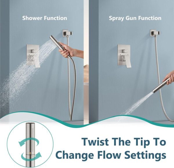 Aolemi Ceiling Mount Shower System with Rainfall Shower Head and Handheld,High Pressure Shower Faucet Set Fixture Combo with 2 in 1 Handheld Spray Rough-in Valve,16 Inch Shower Head Brushed Nickel