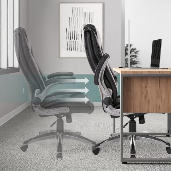 COLAMY Leather Executive Office Chair - High Back Home Computer Desk Chair with Padded Flip-up Arms, Adjustable Tilt Lock, Swivel Rolling Ergonomic Chair for Adult Working Study, Black