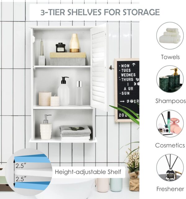 Tangkula Medicine Cabinet, Wall Mounted Bathroom Cabinet Single Door Wooden Bathroom Wall Cabinet with Adjustable Shelf