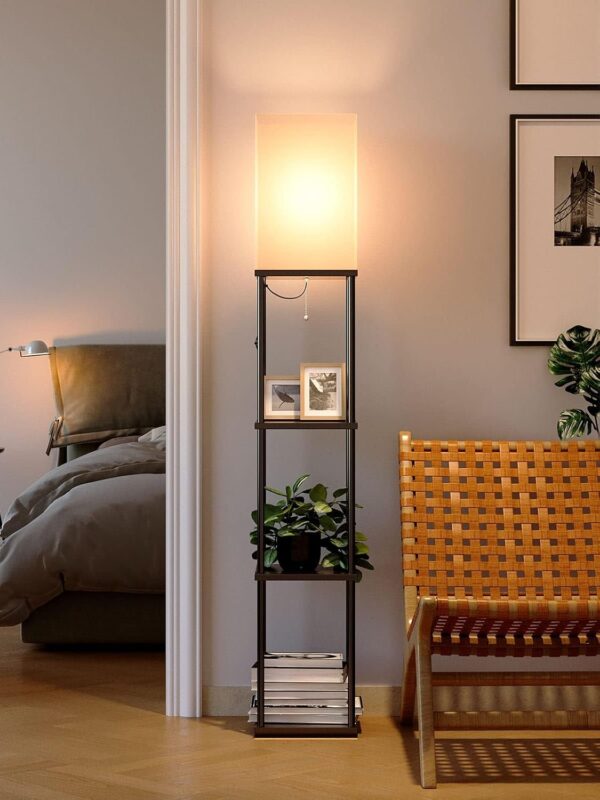 addlon Floor Lamp with Shelves, 4-Tier Modern Shelf Floor Lamp with 3CCT LED Bulb, Display Lamp for Living Room, Bedroom and Office - Black
