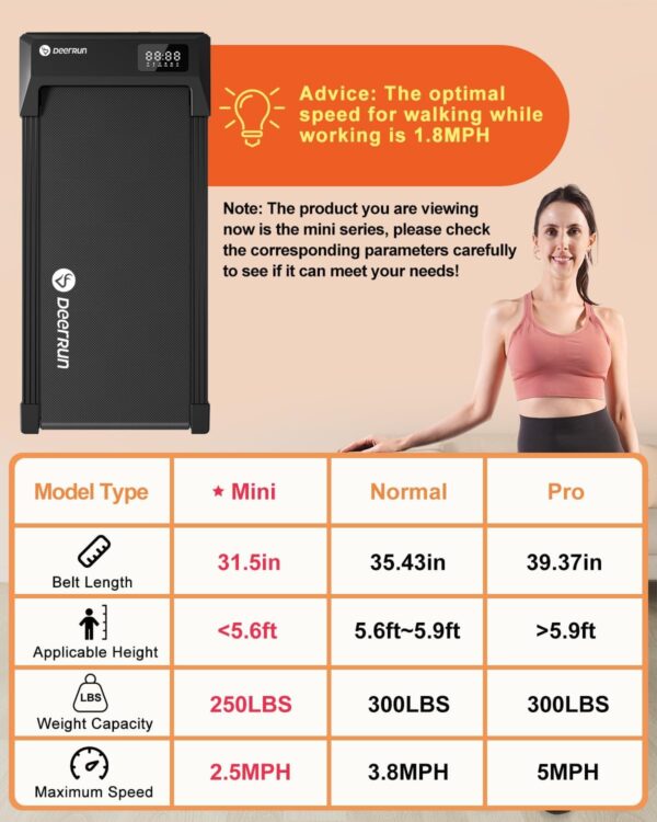 DeerRun 2024 Upgrade Walking Pad, Smart Under Desk Treadmill for Home Office, No-Assembly Treadmills with APP and Remote Control, LED Display, 2.5 HP Quiet Walking Jogging Machine, 250 lbs Capacity