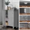 ZENY Bathroom Floor Storage Cabinet with Double Door + Adjustable Shelf, Wooden Organizer Cabinet for Living Room, Bathroom, Bedroom, Modern Home Furniture (Gray)