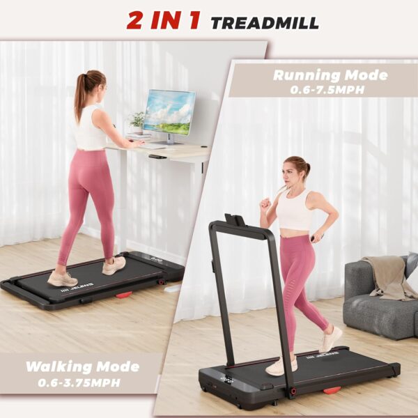 2 in 1 Treadmill, Walking Pad, 2.5HP Folding Treadmill with Remote Control LED Display, Portable Treadmill for Home/Office with 265lbs Weight Capacity