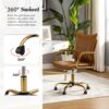 HULALA HOME Faux Leather Home Office Desk Chair, Adjustable Swivel Computer Chair with Golden Legs and Arms, Comfy Upholstered Task Chair,Camel