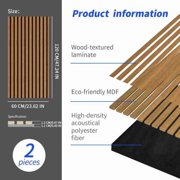 Luxdecor Acoustic Wood Slat Wall Panels for Wall 2pack Wood Slat Panels for Wall 47.2”x23.6” Wooden Acoustic Venner Panels 3D, Fluted Wall Slat Panels 0.82”in