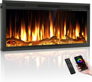 Smart 36" WiFi-Enabled Electric Fireplace Heater, Recessed in-Wall and Wall-Mounted Linear Fireplace,Compatible with Alexa,13 Adjustable Flame Color and 5 Brightness,1500/750 Watt Heater,Black