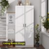 White Tall Kitchen Pantry Cabinet Organizers and Storage with Doors and Adjustable Shelves，Wood Large Gabinetes Para Cocina Office Bookshelf for Laundry Room Cabinets (31.5”W*15.7”D*71”H)