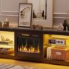 Bestier Fireplace TV Stand for TVs Up to 75",Gaming Entertainment Center with 18" Electric Fireplace, Adjustable Shelves,LED TV Console with Modern Design for Living Room,Black Marble