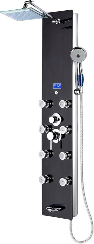 Blue Ocean 52" Aluminum SPA392B Shower Panel Tower System with 8 Adjustable Massage Jets and Rainfall Shower Head & Tub Spout