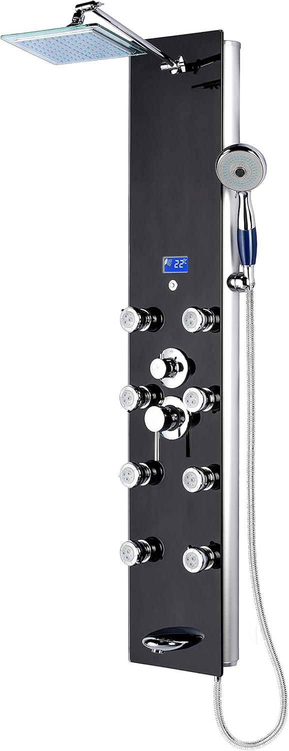 Blue Ocean 52" Aluminum SPA392B Shower Panel Tower System with 8 Adjustable Massage Jets and Rainfall Shower Head & Tub Spout