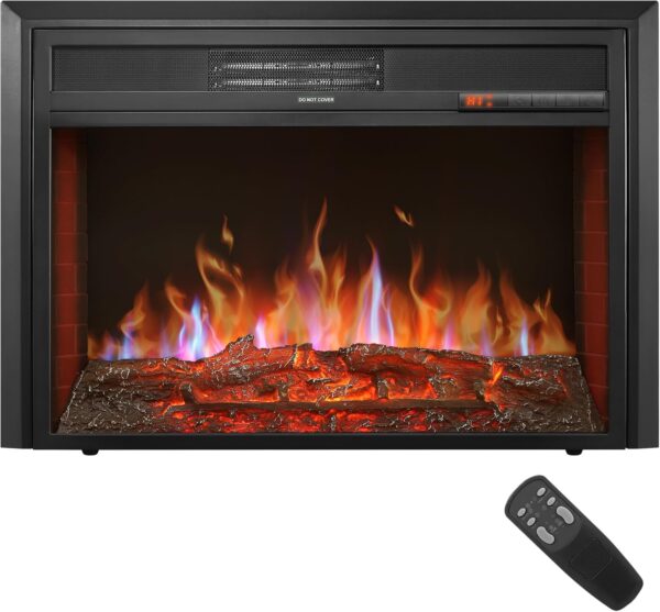 32" Electric Fireplace Inserts Heater - Recessed Fire Places Electric Fireplace Insert with Remote Control, 8H Timer, 6 Brightness Settings, 750 | 1500W, (32" W x 22" H) Black