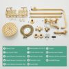 Antique Brass Shower Fixture Bathroom Shower Faucet Set 8 Inch Rainfall Shower Head Handled Shower Waterfall Tub Spout Wall Mounted Outdoor Shower System with Shower Shelf