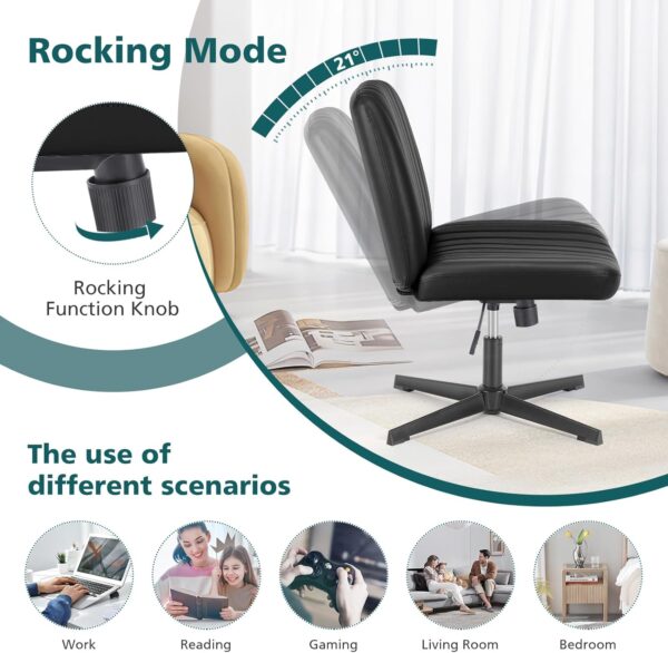 OLIXIS Criss Cross Legged Chairs Armless No Wheels Wide Seat Height Adjustable Swivel Padded PU Leather Home Office Desk Seating for Bedroom, Student, Study Room
