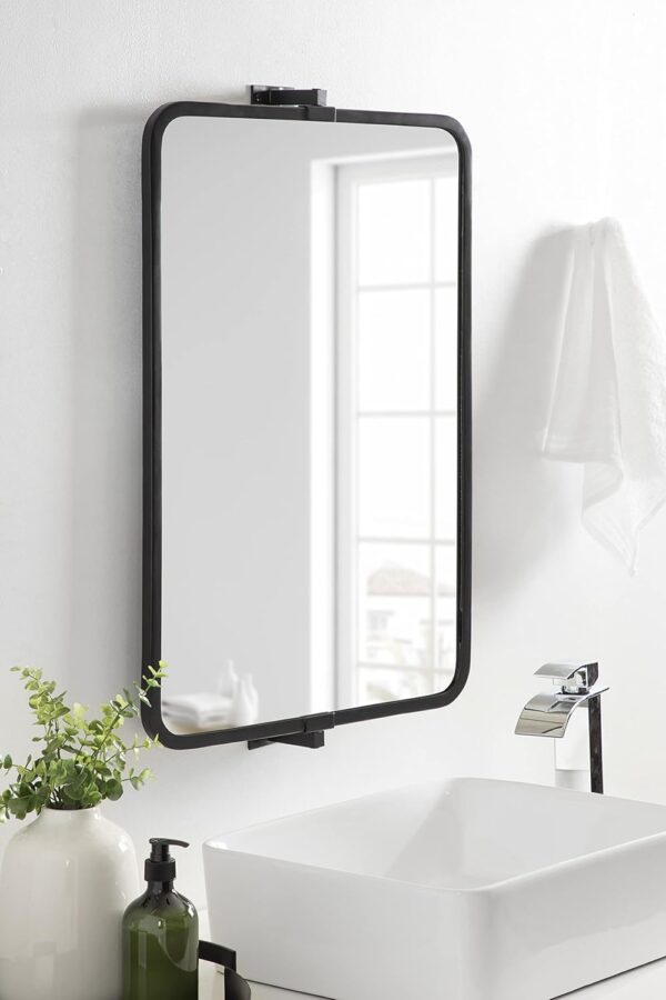 Kate and Laurel Elijah Modern Rectangular Pivot Wall Mirror, 32 x 20, Black, Decorative Adjustable Mirror for Wall
