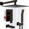 SR SUN RISE 12 Inches All Metal Bathtub Faucet Set Shower System with Tub Spout Square Rain Shower Head and Handheld Combo Shower Fixtues, Modern Valve and Trim Kit, Oil-Rubbed Bronze