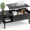 OLIXIS Wood Lift Top Coffee Table with Hidden Compartment and Large Storage Shelf, Lift Tabletop Dining Center Table for Home Living Room Office, Black