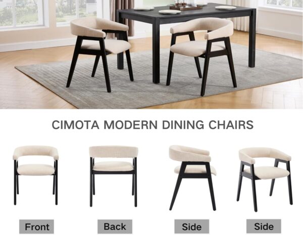 CIM0TA Modern Barrel Dining Chairs with Arms Set of 6, Upholstered Fabric Kitchen & Dining Room Chairs with Open Back/Black Wood Legs, Comfortable Side Chairs, Linen Beige