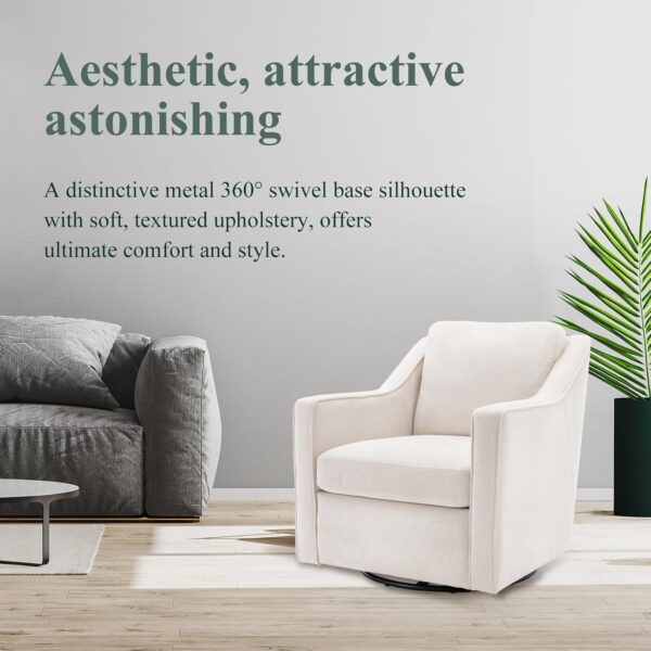 COLAMY Upholstered 360° Swivel Accent Chair with Track Arms, Thick Padded Arm Chair with Solid Metal Base, Comfortable Mid-Century Sofa Chair Modern Reading Chair for Living Room and Bedroom, Beige