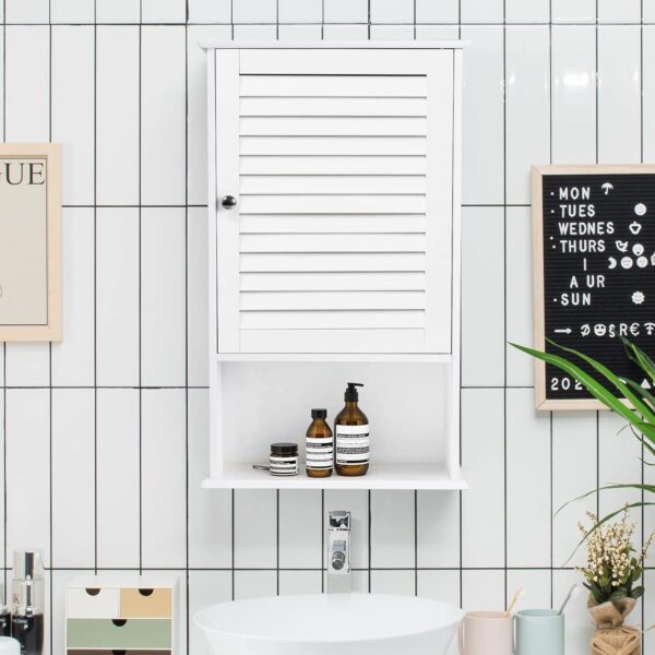 Tangkula Medicine Cabinet, Wall Mounted Bathroom Cabinet Single Door Wooden Bathroom Wall Cabinet with Adjustable Shelf