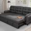 Ucloveria Sectional Sofa Couch, 87" Sleeper Sofa Bed with Reversible Storage Chaise Pull Out Couch for Living Room | Side Pocket | Charging Station | Removable Backrest | Linen Fabric, Dark Grey