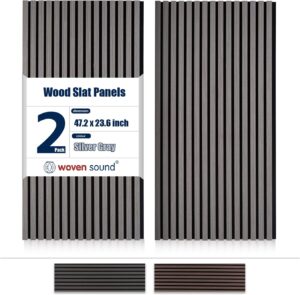 Woven Sound Wood Panels for Wall, Functionality and Durability, Enhanced Acoustic & Sound Proof Fluted Design, Versatile Wood Slat Wall Decor for Home & Office, 2 Pack Silver Gray, 47.2x23.6 Inch