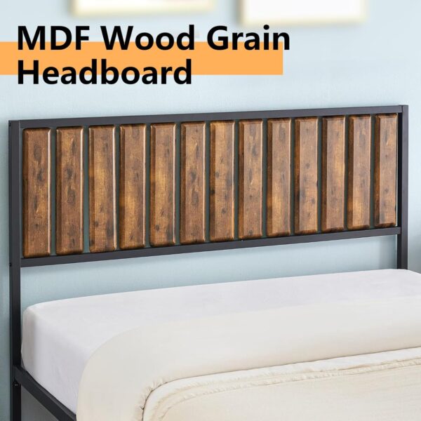 GAOMON Queen Bed Frame with Headboard Footboard Rustic Wood Farmhouse Platform Metal Wrought Rod Slat Bedframe, No Box Spring Needed, Easy Assembly, Farm House Base Beds Foundation-Queen Size