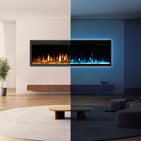 Smart 36" WiFi-Enabled Electric Fireplace Heater, Recessed in-Wall and Wall-Mounted Linear Fireplace,Compatible with Alexa,13 Adjustable Flame Color and 5 Brightness,1500/750 Watt Heater,Black