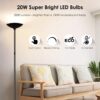 Floor Lamp, Standing Lamp, 20W 2000LM LED Torchiere Floor Lamp, Stepless Dimmable, Touch Control, 3000K Daylight, 50000hrs Lifespan, Floor Lamps for Living Room, Standing Lamps for Bedroom, Office