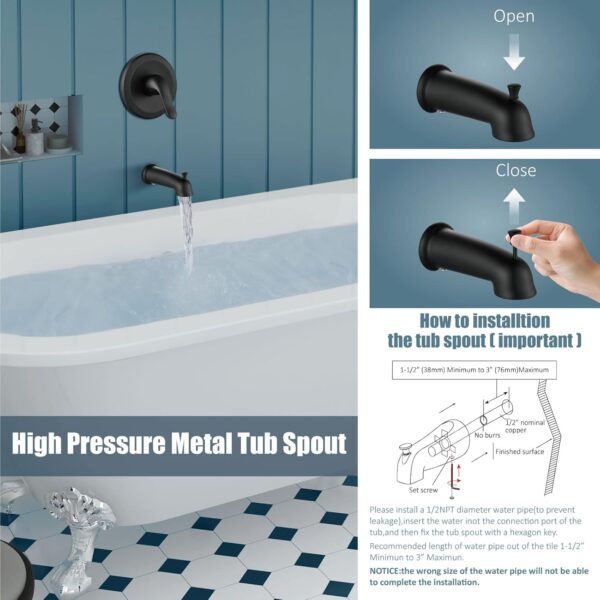 Aolemi Shower System Dual 2-in-1 Rain Shower Faucet Set 8-Setting Shower Head & Handheld Spray 3 Way Diverter Shower Trim Kit Pressure Rough-in Valve Included with Tub Spout Matte Black