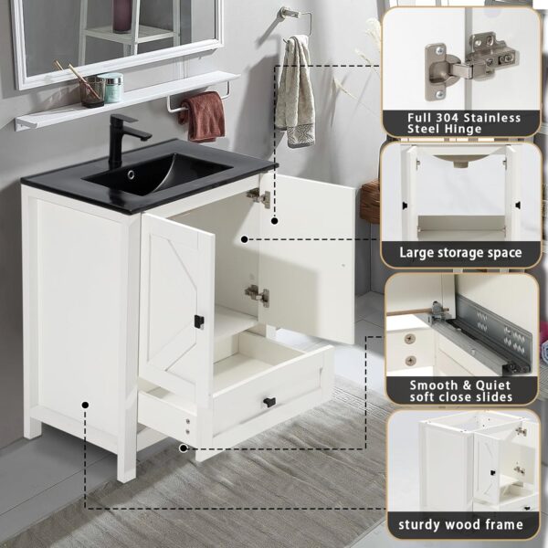30" Bathroom Vanity with Sink, White Modern Bathroom Storage Cabinet with Black Drop in Bathroom Sink Combo Set